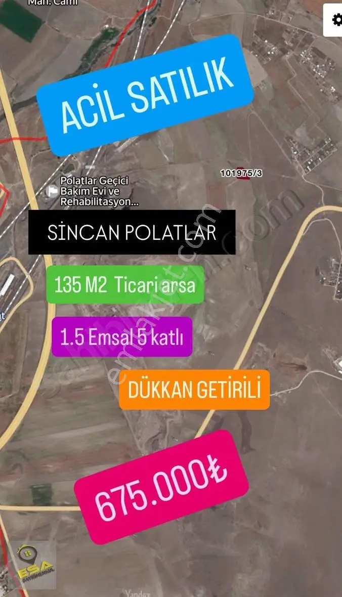 Sincan Polatlarda Dükkan Getirili Ticari Arsa Acil Satılık
