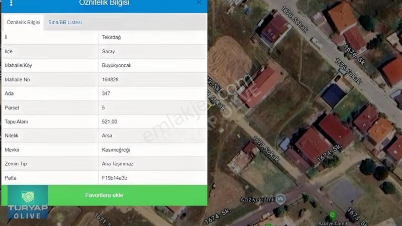 Tekirdağ Saray Aziziye'de Satılık Arsa 521m2 Nefise Kasap - Görsel 16