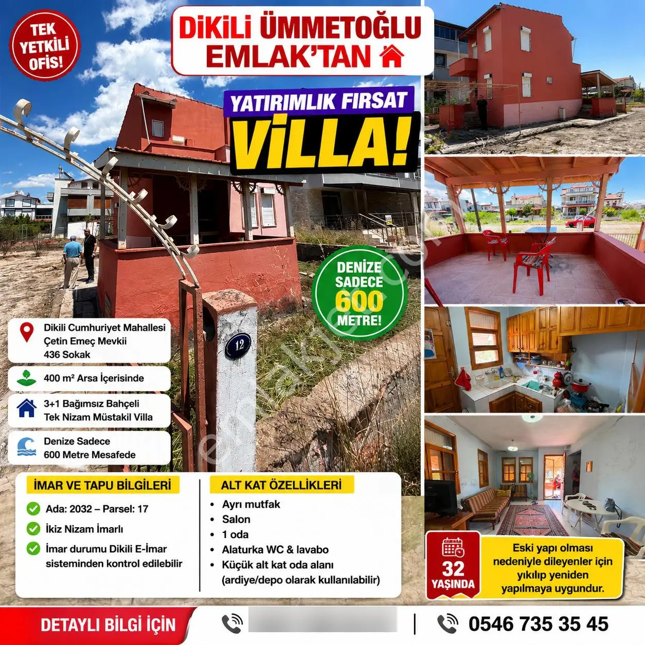 Dikili Ümmetoğlu'ndan 3+1 Tek'nizam Yatırım Fırsatı Bahçeli Villa