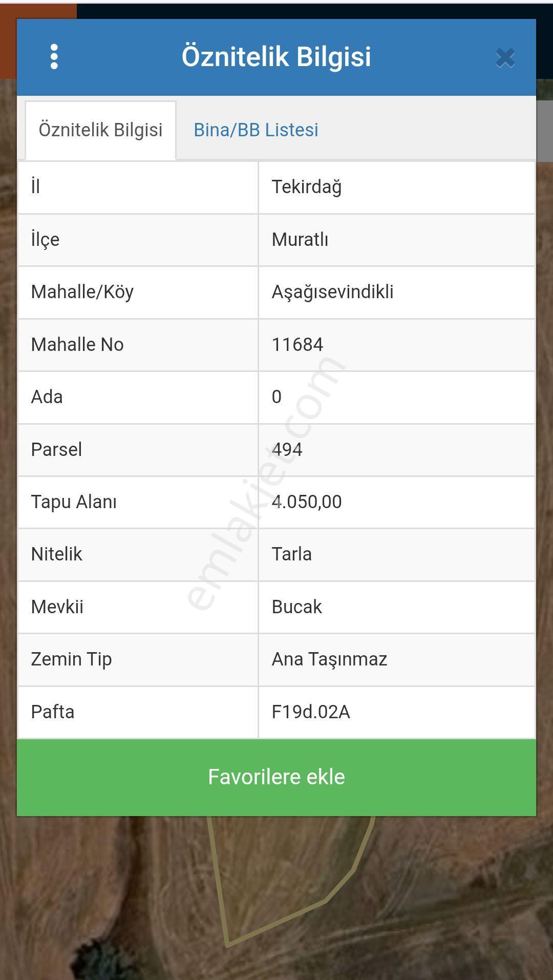 Tekirdağ Muratlı Aşağısevindikli Mah.4050 M² Satılık Tarla