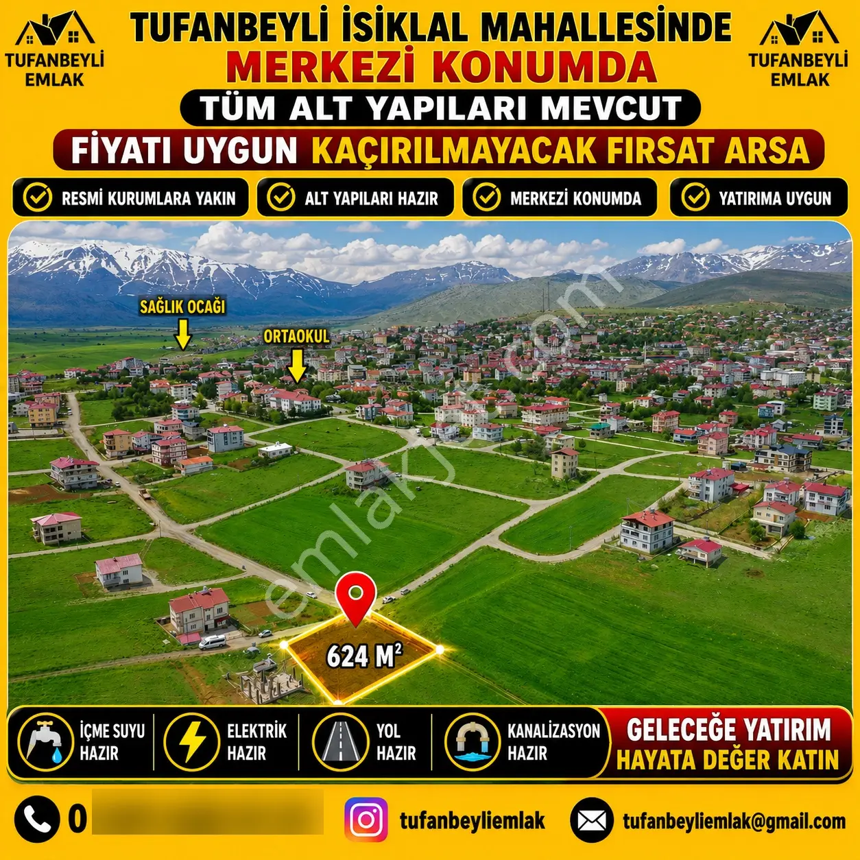Tufanbeyli İstiklal Mahallesinde Tüm Altyapıları Olan Merkezi Konumda Arsa