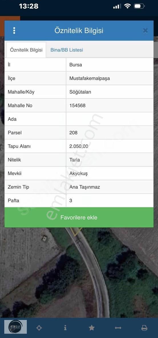 Mustafakemalpaşa Söğütalanda Ana Yola Cepheme Satılık Tarla