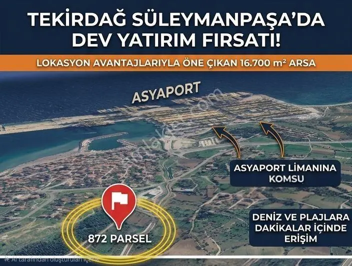 Sahibinden Acil Satılık Eşsiz Konum Ve Nitelikte İmarlı Arsa / 16.700m2 Asyaport Limana 400mt.