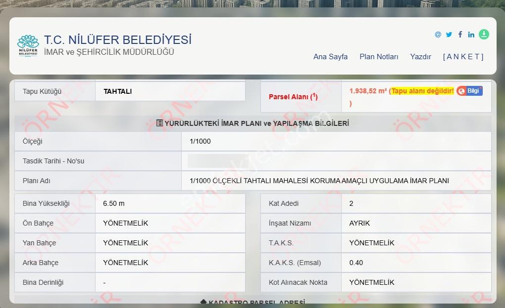 Bursa Nilüfer Tahtalı Satılık 485 M2 %40 Emsal İmarlı Arsa - Görsel 21