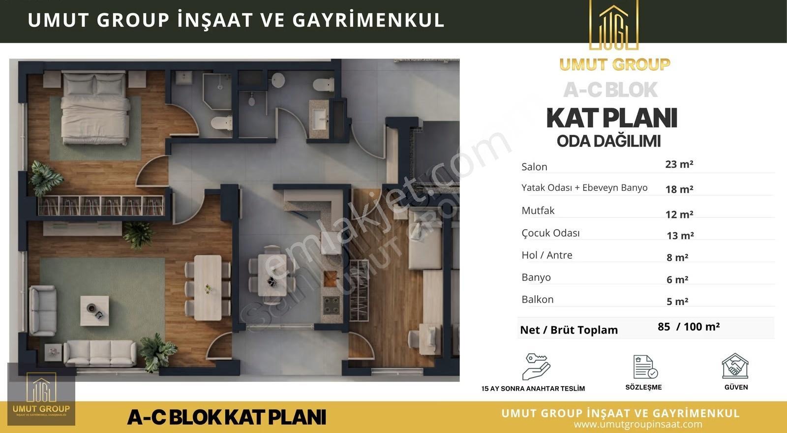 Umut Group'tan 2+1 Daireler, Yarısı Peşin Yarısı Taksit İle - Görsel 3