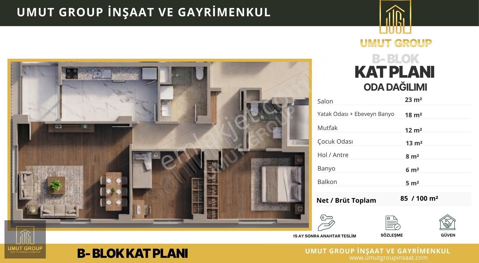 Umut Group'tan 2+1 Daireler, Yarısı Peşin Yarısı Taksit İle - Görsel 9