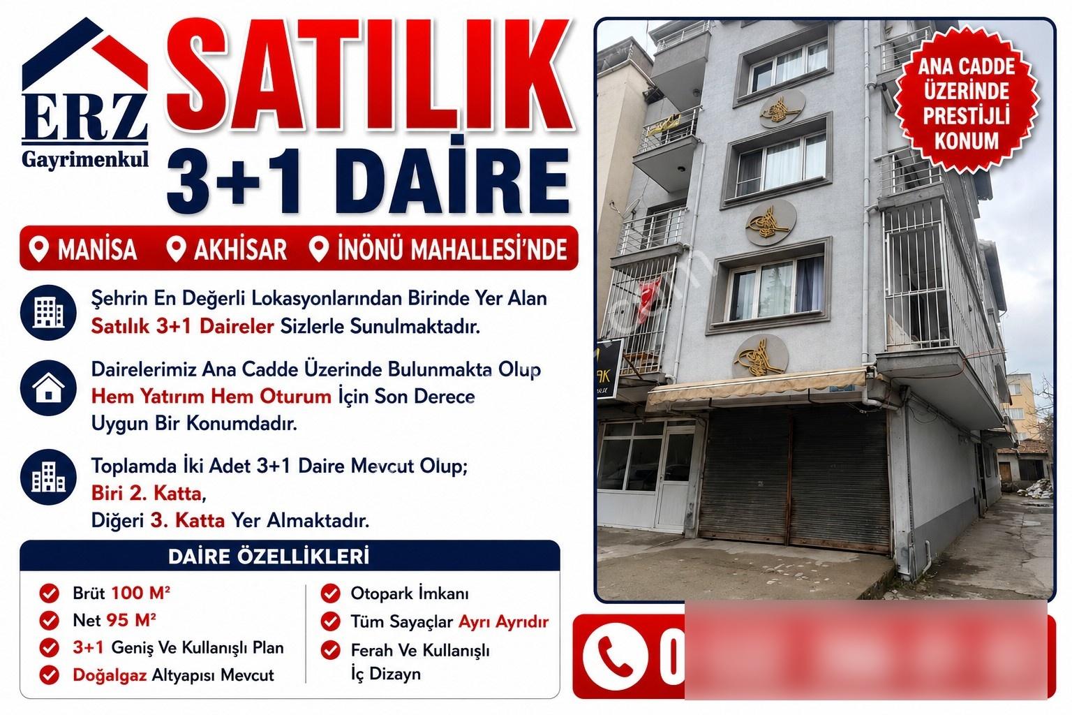 Erz'den Akhisarın Kalbinde Ulaşımı Kolay 3+1 Satılık Daireler