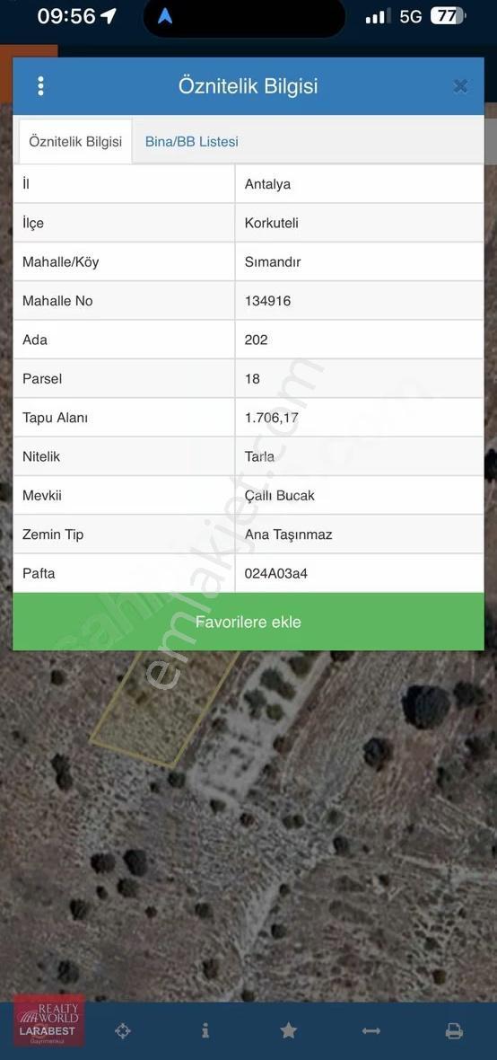 Korkuteli Simandır 1.706 M² Satılık Tarla, 202/18 - Görsel 2