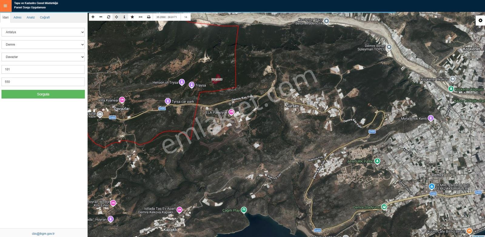 Antalya Demre'de Satılık 26.100m2 Yatırımlık Tarla