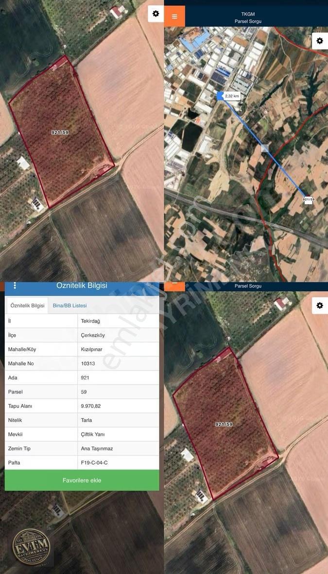 Evim Gayrimenkul'den Çerkezköy Kızılpınar 9.970m² Tek Tapu Tarla - Görsel 5