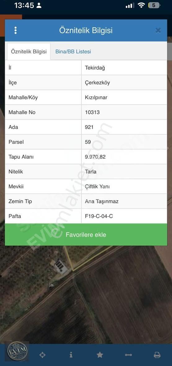 Evim Gayrimenkul'den Çerkezköy Kızılpınar 9.970m² Tek Tapu Tarla - Görsel 13