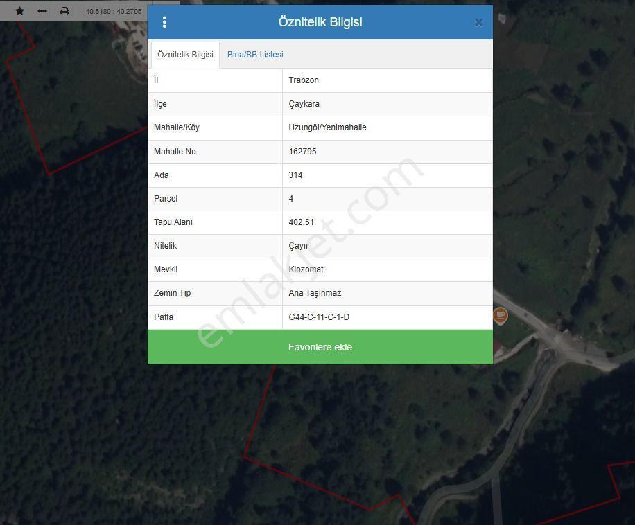 Trabzon Uzungölde Satılık 402 M2 Arazi