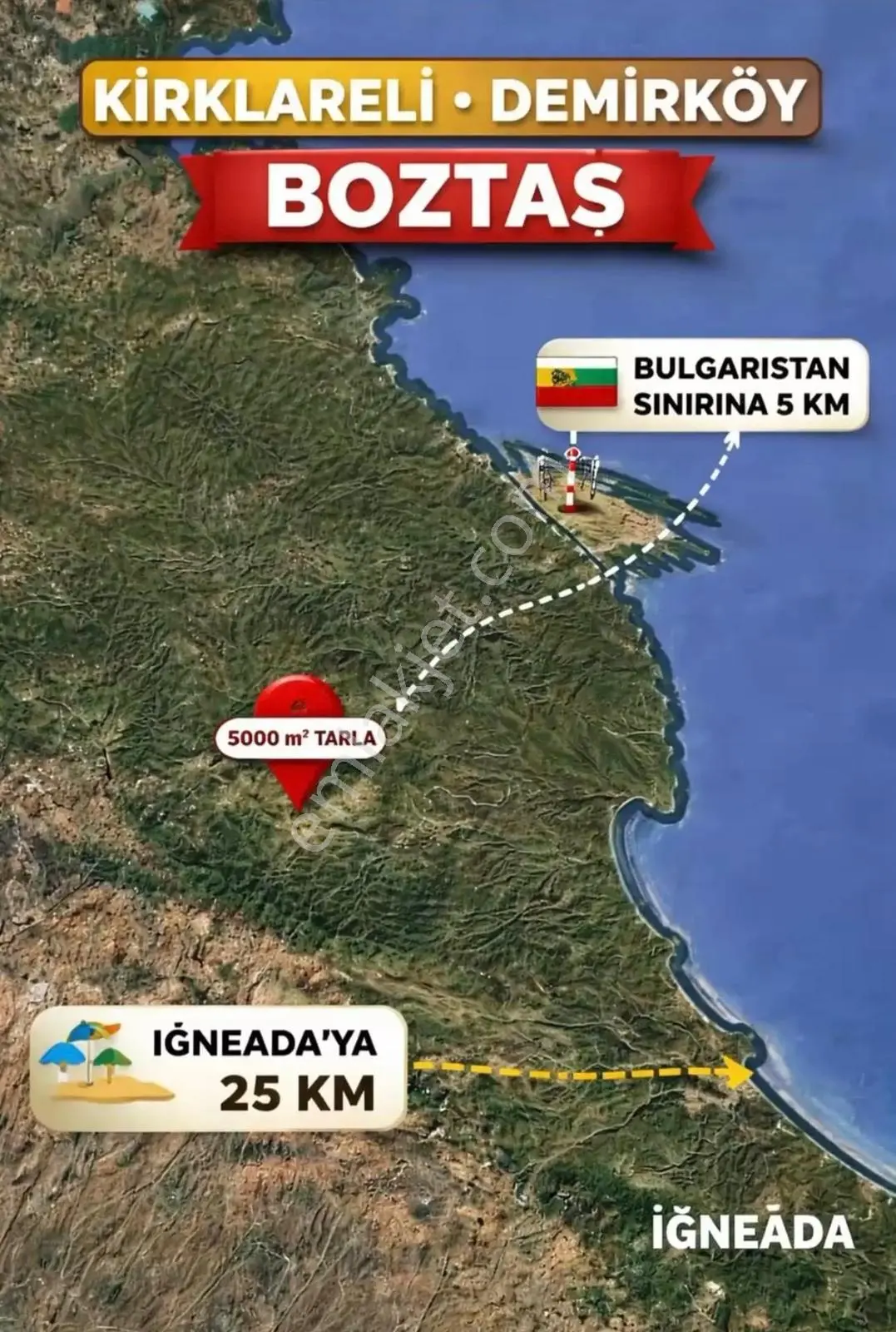 Kırklareli Demirköy Boztaş Köyünde Satılık 5066m² Tarla - Görsel 3