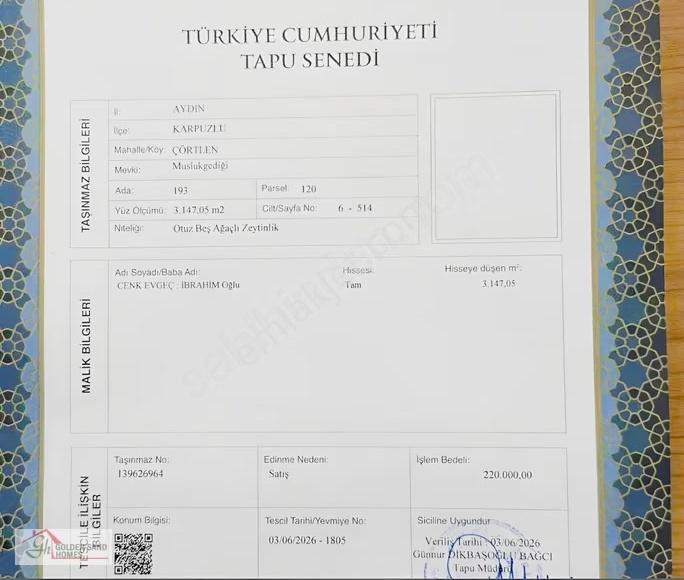 Takasa Açık Kelepir 3 Dönüm Düz Arazi
