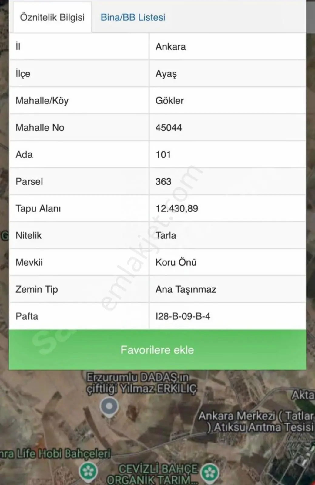 Ayaş Gökler'de 12 Dönüm Hayvancılığa Uygun Tek Tapu Tarla
