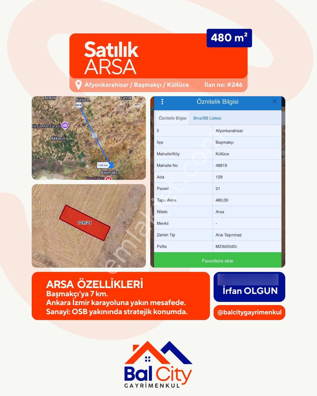Balcity-afyonkarahisar Başmakçı Küllüce'de 480 M² Konut İmarlı Arsa
