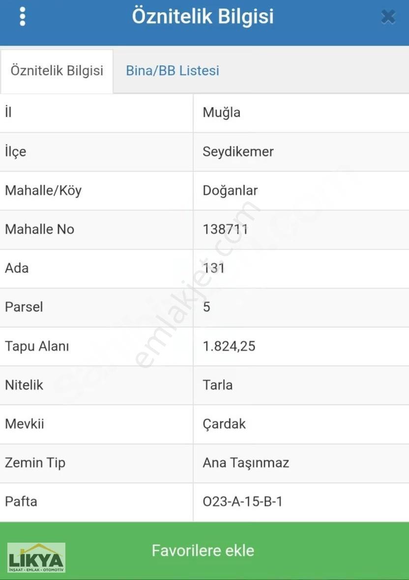 Seydikemer Doğanlar Da Satılık Müstakil Tapulu 1824 M² Tarla - Görsel 2