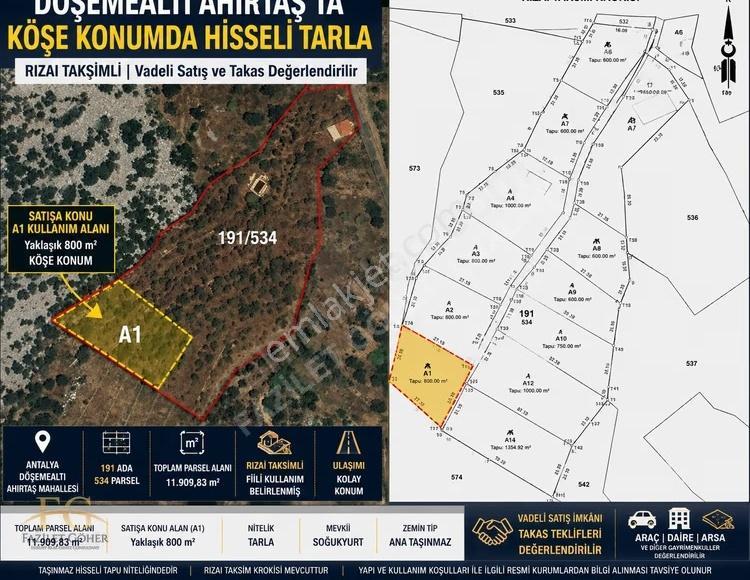 Döşemealtı Ahırtaş'ta Köşe Konumlu Hisseli Tarla | Takas Olur