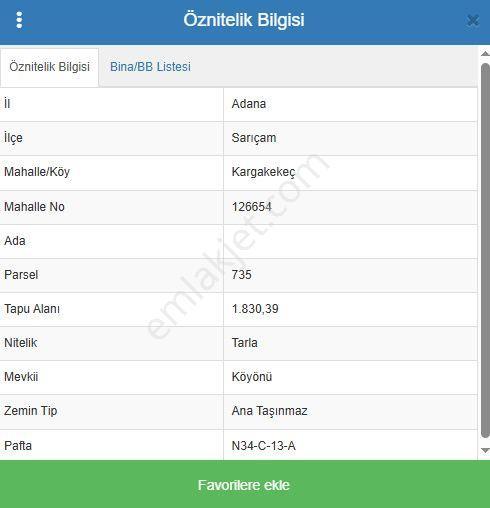 Adana Tek Tapu Sarıçam Kargakekeç Köyü Civarında 1830 M² Tarla Kadastro Yolu Mevcut Ve Diğer Arsala - Görsel 3