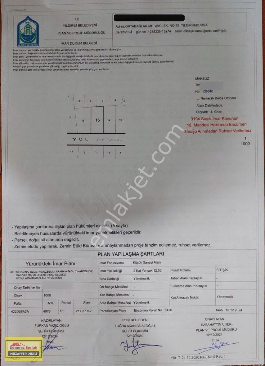 Bursa Yıdırım Yavuzselim Mah,de Satılık Sanayi İmarlı 217m2 Arsa - Görsel 3