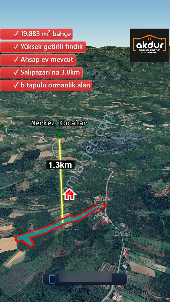 Akdur'dan Salıpazarı Kocalar'da 19'883 M² Tarla