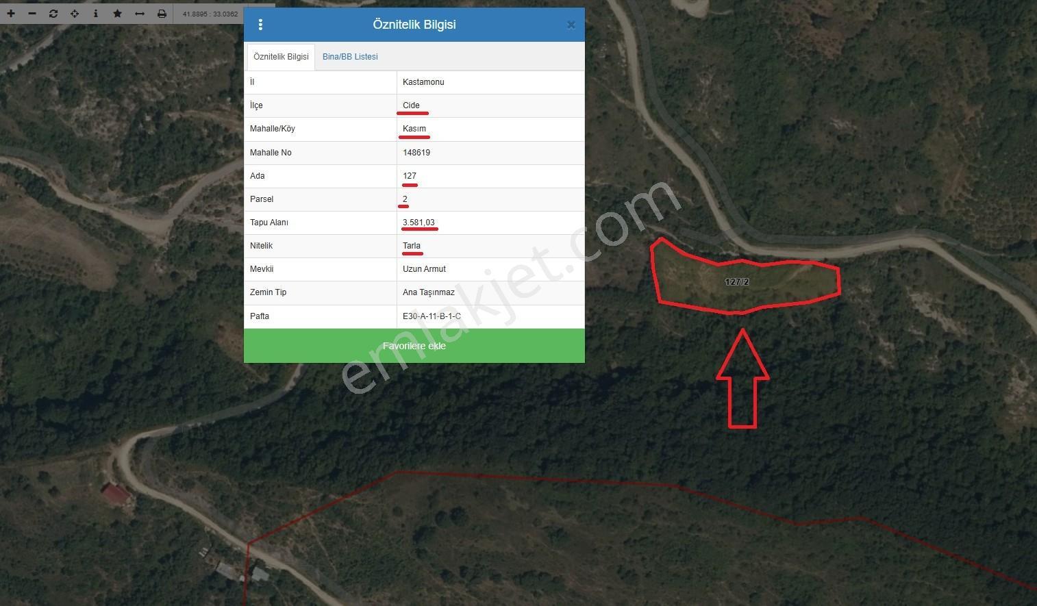 Cide Demirtaş Emlaktan Kasım Köyünde 3.581 M2 Satılık Arsa