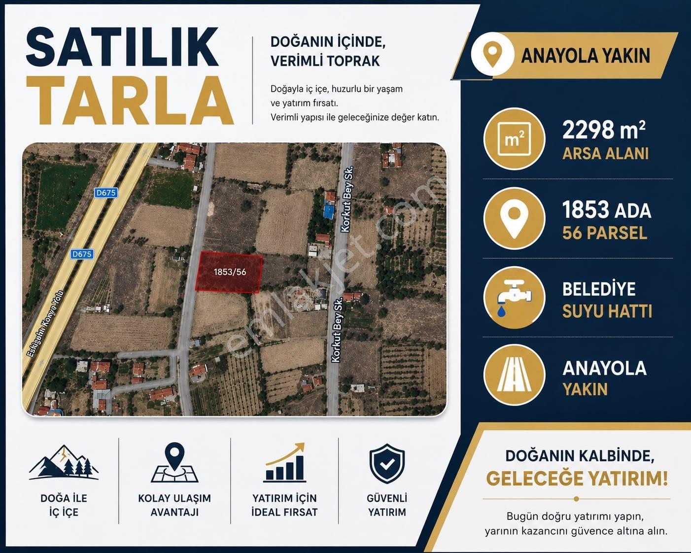 Yaman'dan Bolvadin Erkmen Mah. 2298 M² Satılık Tarla