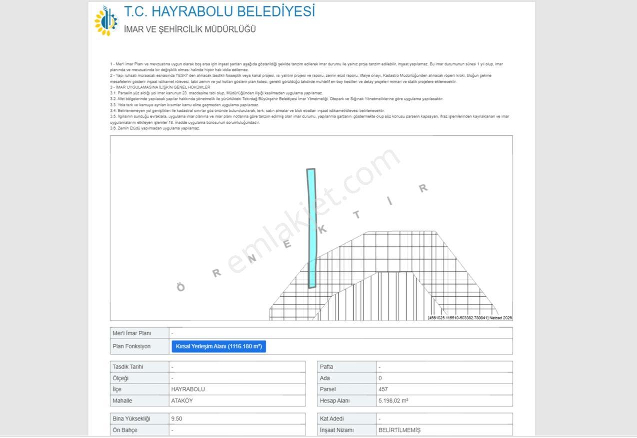 Hayrabolu Ataköy'de 1200m² İmar İçinde 5400 M² Satılık Arazi - Görsel 5
