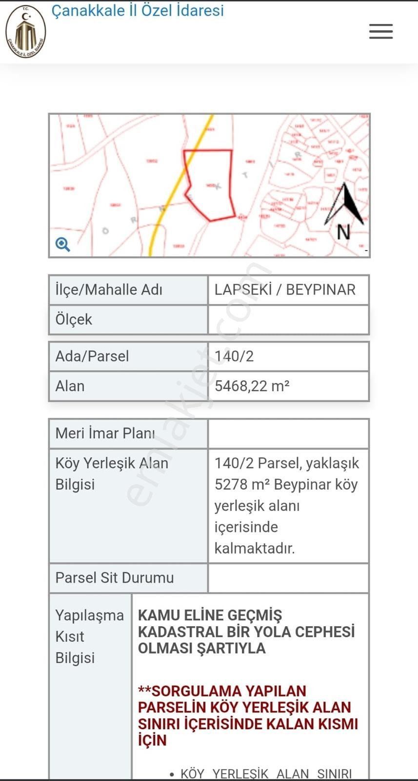 Çanakkale/lapseki/beypınar Köyü Yerleşim Yerine Yakın 5468m2 Ars - Görsel 3