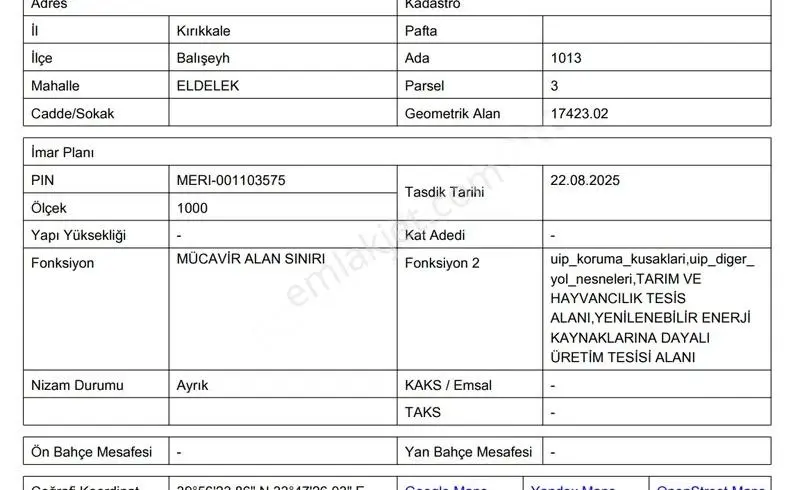 Kırıkkale Balışeyh'de Samsun Yolu'na Cephe 3 Parsel Ticari Arsa