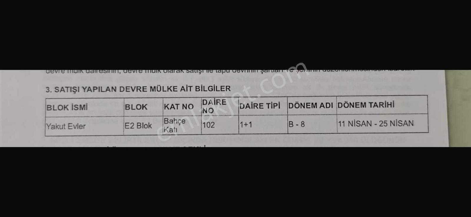 Acıll Satılık 1/1 Devremulk 11-25 Nısan