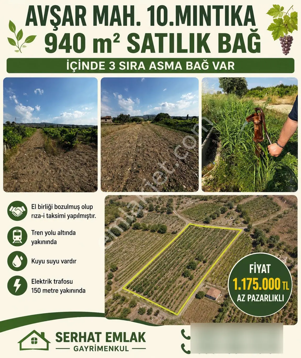 Turgutlu Satılık Bağ Avşar Mah 940m2 Hisseli El Birliği Bozulmuş Tapusu Ayrı - Görsel 2