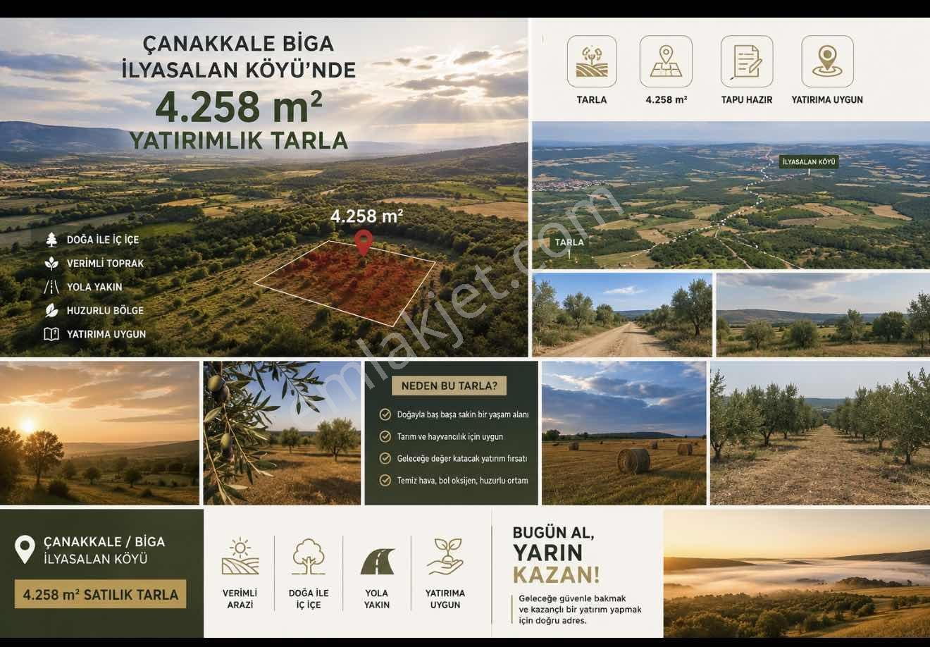Çanakkale'de Yatırımlık 4258 M² Satılık Tarla