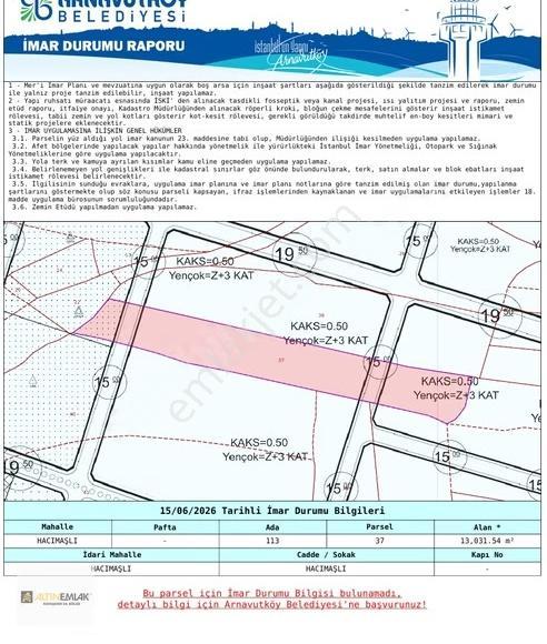 Arnavutköy Hacımaşlı İmar Planı İçerisinde Fırsat Yatırım !!