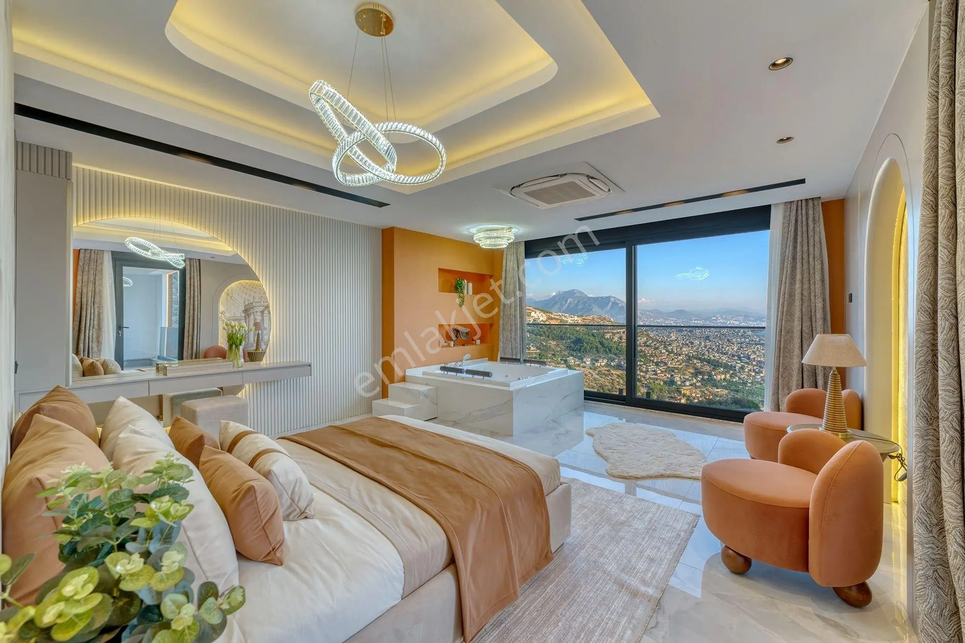 Alanya Tepe Modern Mimariye Sahip 4+1 Eşsiz Manzaralı Özel Villa - Görsel 17