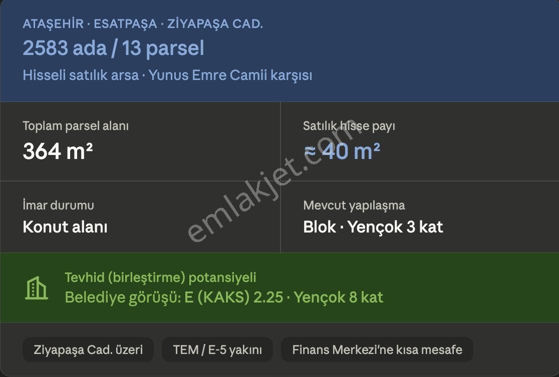 Ataşehir Esatpaşa Mahallesi 40 M2 Satılık Arsa Yatırım Fırsat - Görsel 5