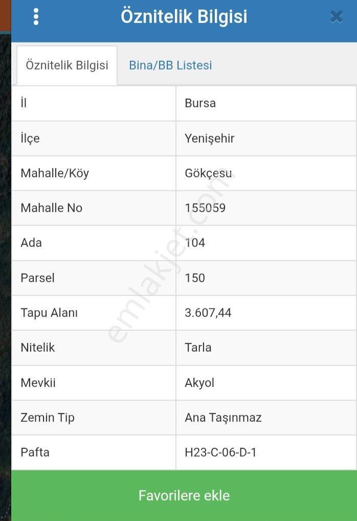 Yenişehir Gökçesu Da 3600m2 Satılık Tarla