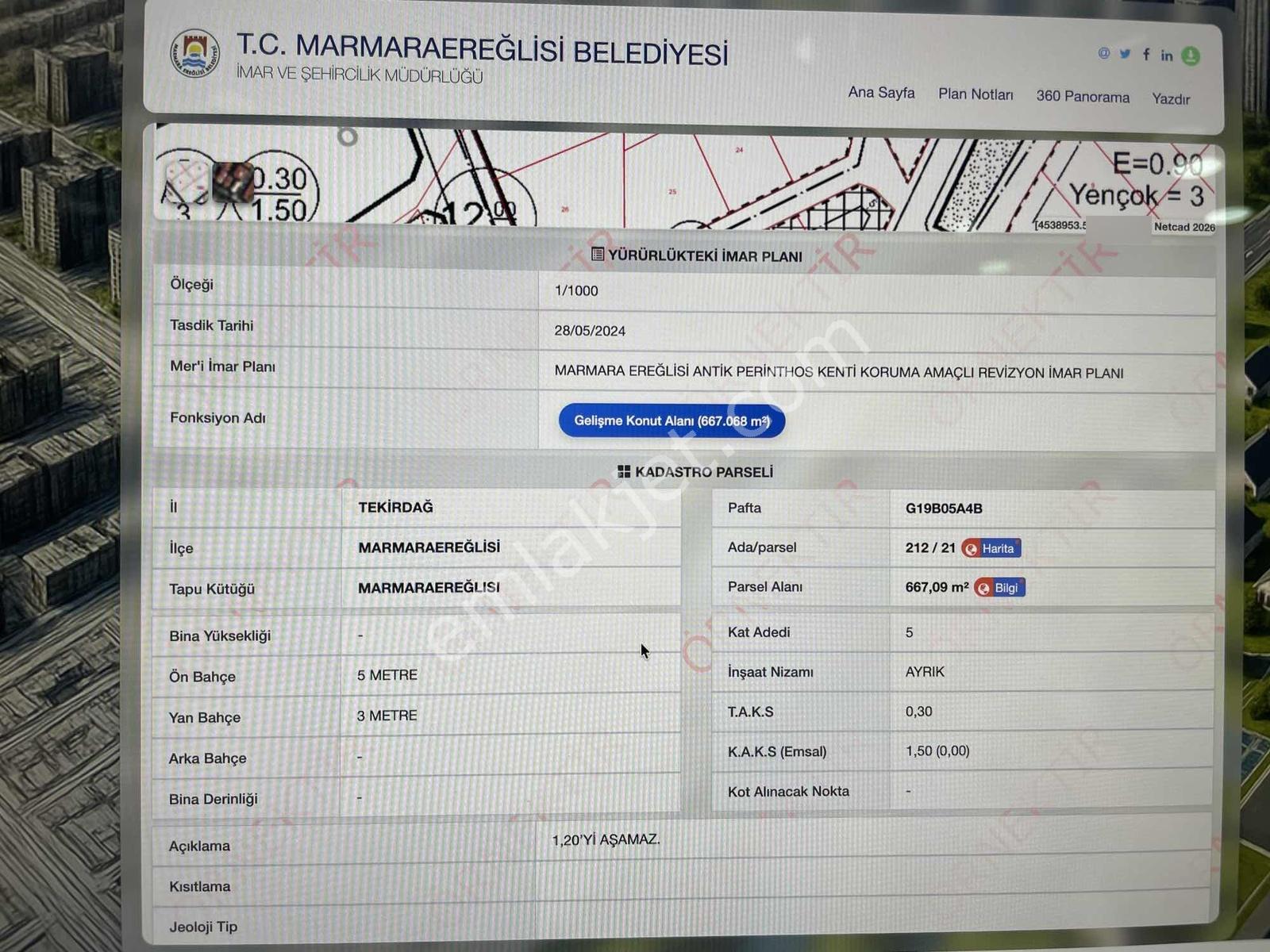 Marmaraereğlisi 5 Kat İmarlı Müstakil Tapulu Arsa - Görsel 6