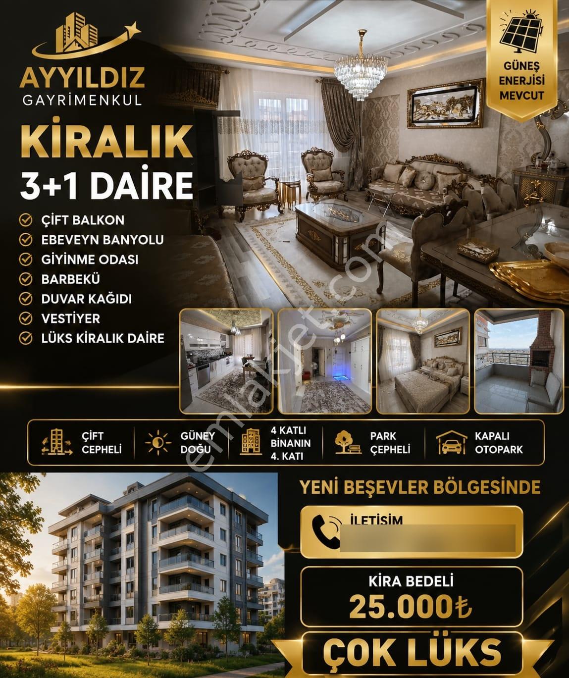Ayyıldız'dan-yeni Beşevlerde Kiralık 3+1 Çift Cepheli Lüks Daire - Görsel 6
