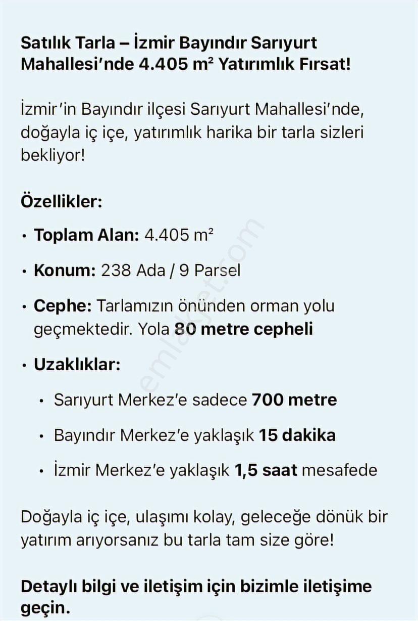 İzmir Bayındır Sarıyurt'ta Yatırımlık 4405 M² Satılık Tarla! - Görsel 3