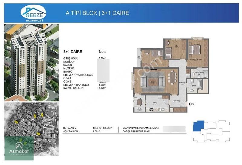 Gebze Emlak Konutları 3. Etap A Blok Satılık 3+1 Daire - Görsel 22