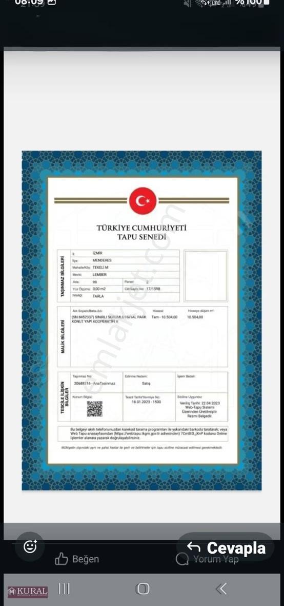 İzmir Menderes Tekelide 300 M2 Elektrik Su Noter Satışlı Hobi - Görsel 22