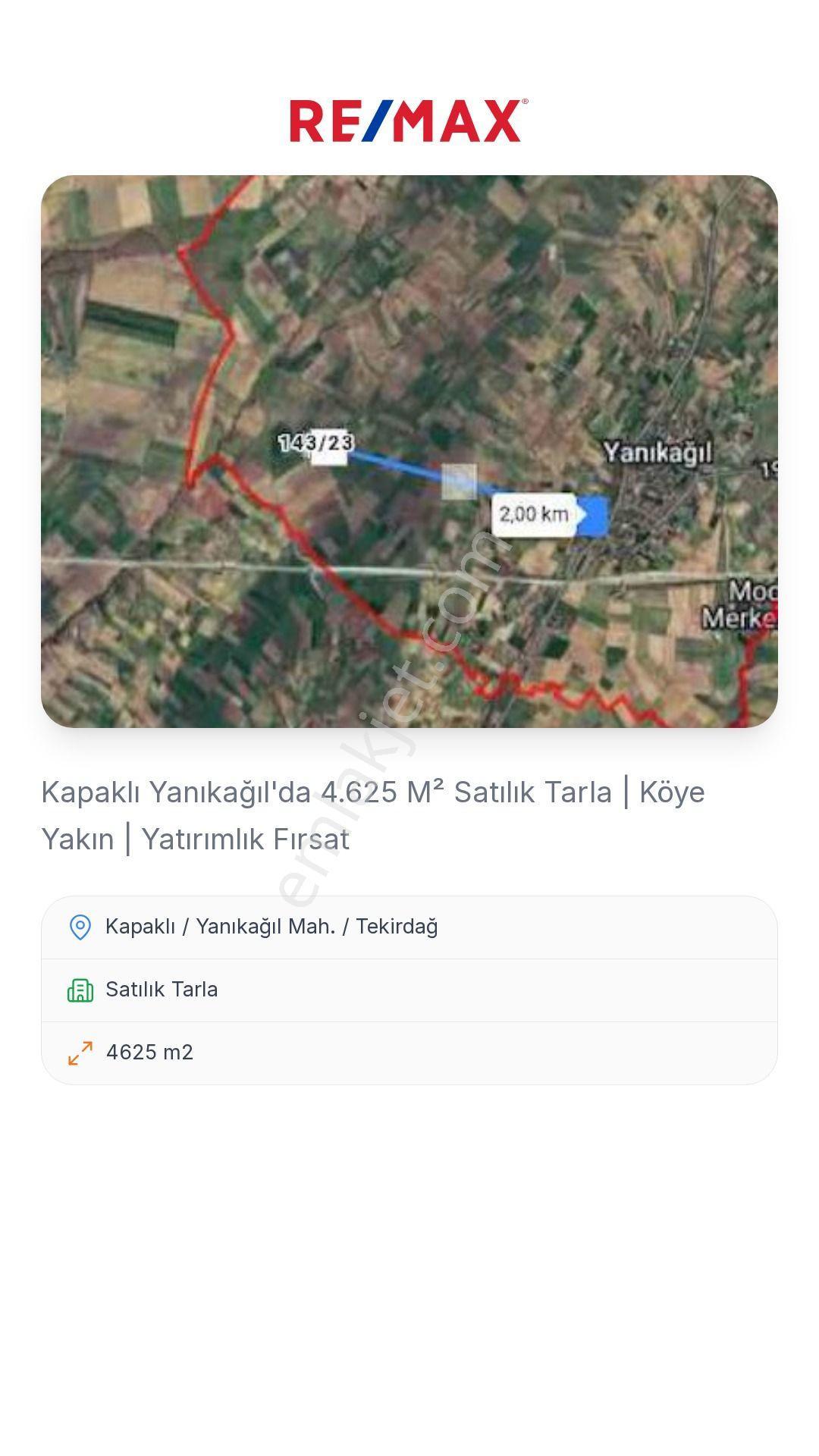 Kapaklı Yanıkağıl'da 4.625 M² Satılık Tarla | Köye Yakın | Yatırımlık Fırsat