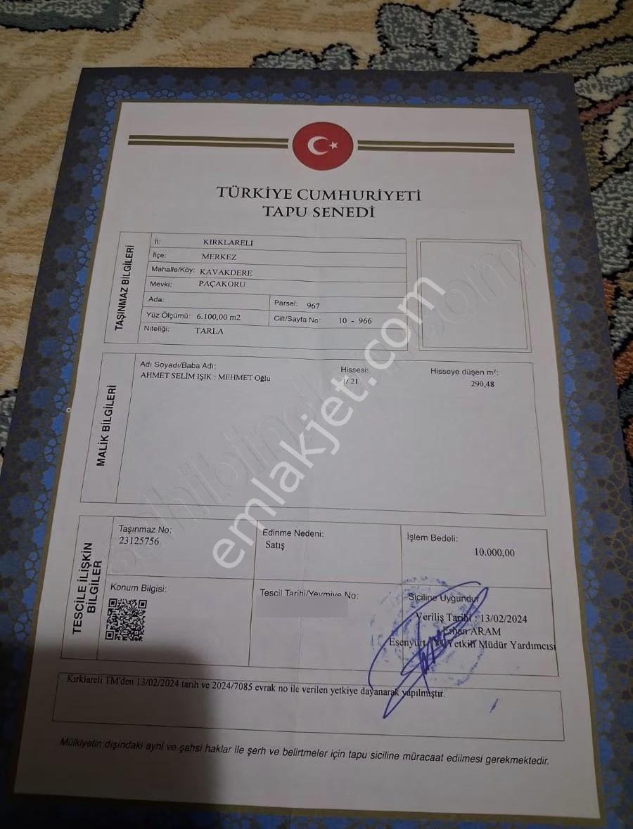 Kırklareli Merkez Kavakderede Fırsat Hisse