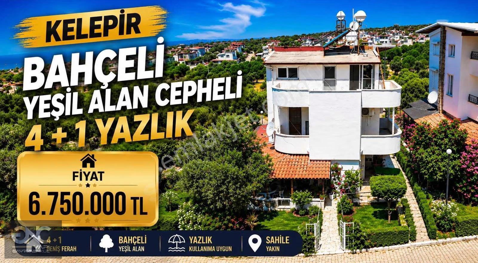 Didim Akbük'te Bahçeli Yeşil Alan Cepheli 4 + 1 Yazlık