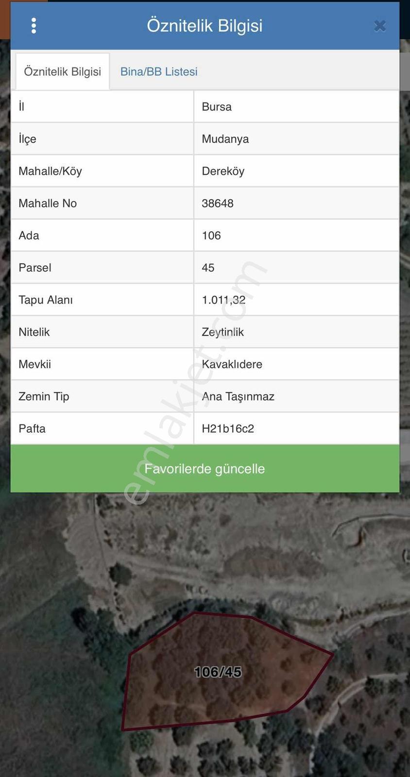 Mudanya Dereköyde Müstakil Tapulu 1.011 M² Satılık Zeytinlik