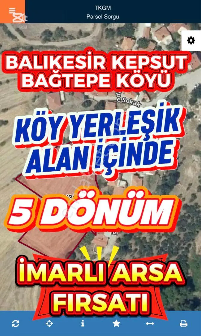 Balıkesir Kepsut İlçeye 5 Km Mesafede Bağtepe’de Köy Yerleşik Alanı İmara Sınıt 5 Dönüm Arsa Vasf
