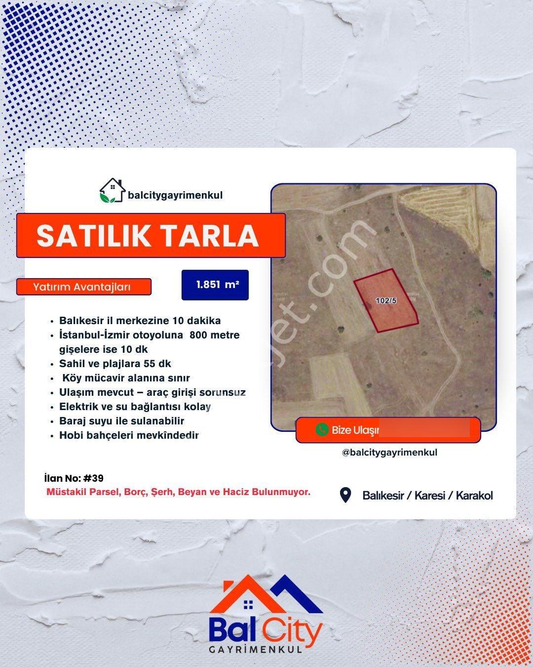 Balcity - Balıkesir Karesi Karakol Mah. Yatırımlık 1.851 M2 Tarla - Görsel 9