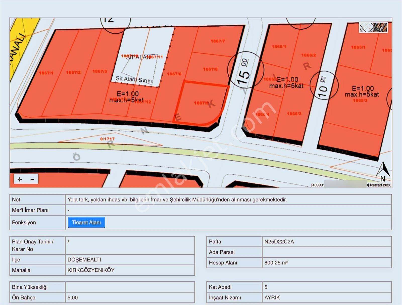 Döşemealtı Merkez 800 M2 Ticari 5 Kat 1 Emsal Satılık Arsa - Görsel 15