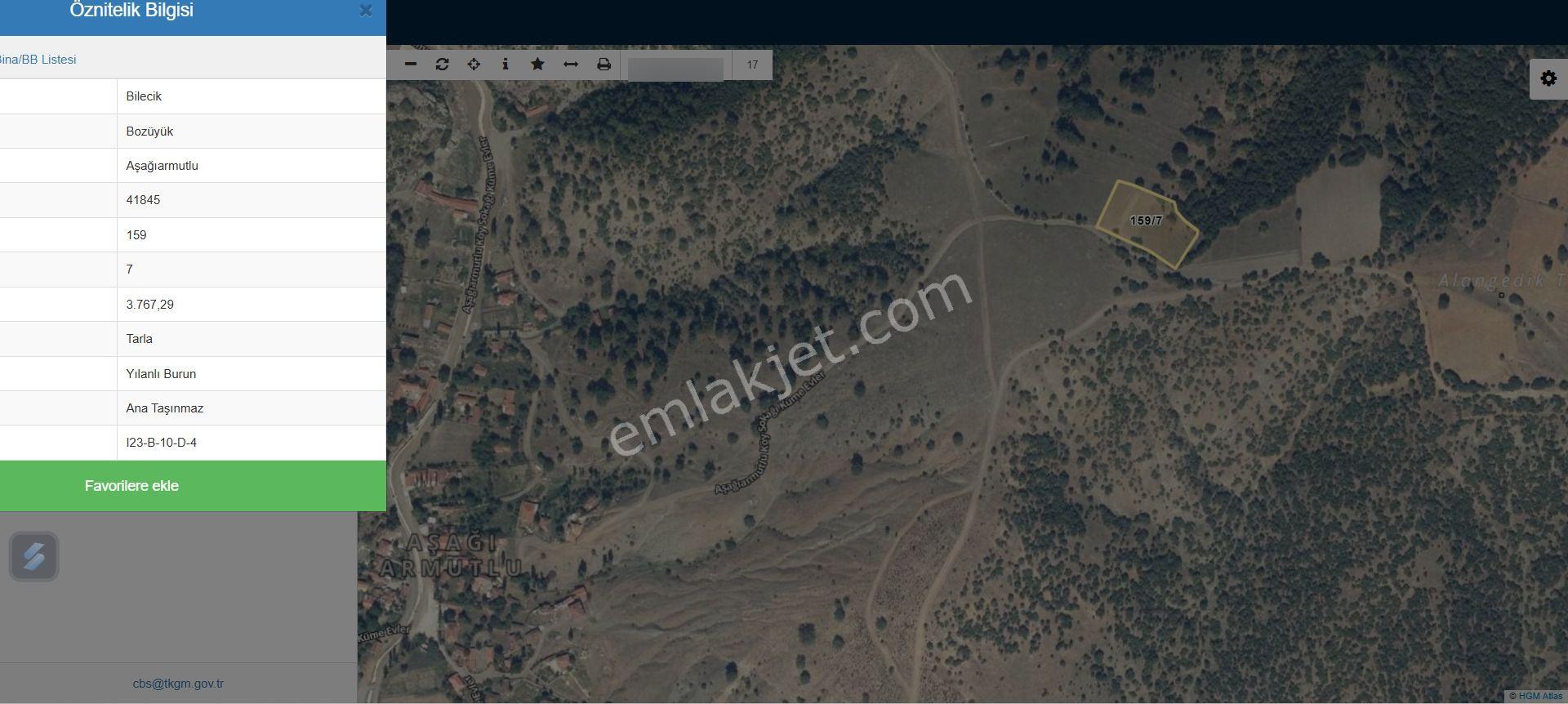 Bozüyük Aşağıarmutlu Köyü'nde Satılık 3767 M² Tarla